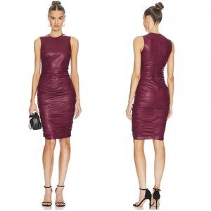 Amanda Uprichard Jamilla Vegan Faux Leather Dress Ruched Maroon Burgundy size M